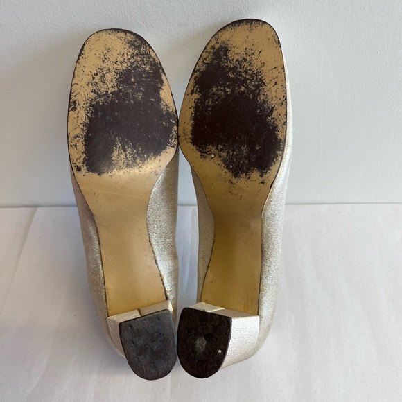 Vintage 1960s Gold Metallic Pumps Fits Size 8-9 Narrow Midcentury Sixties 60's - Picture 8 of 9